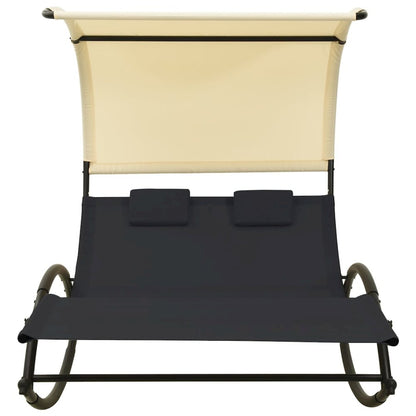 Sun Lounger Black and cream Textilene, Steel Large Sun Lounger