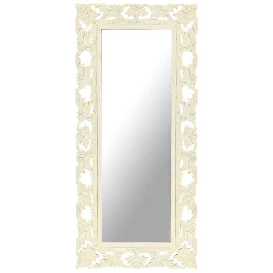 vidaXL Hand Carved Mirror White 43.3"x19.7" Solid Mango Wood