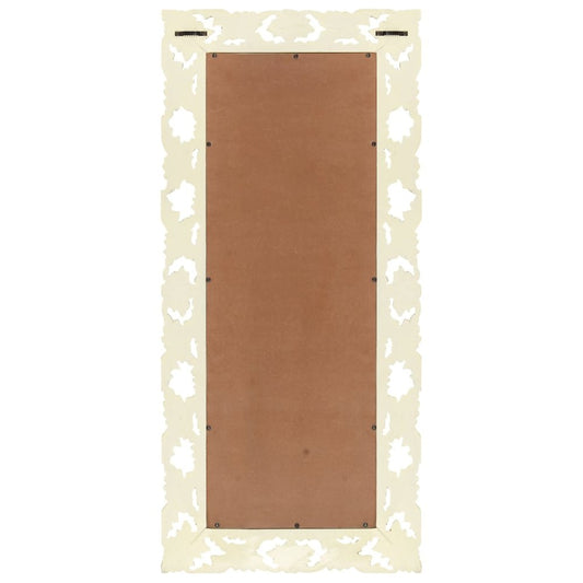 vidaXL Hand Carved Mirror White 43.3"x19.7" Solid Mango Wood