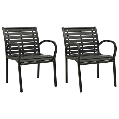 Garden Chair Set of 2 Black Steel with powder-coated finish, WPC