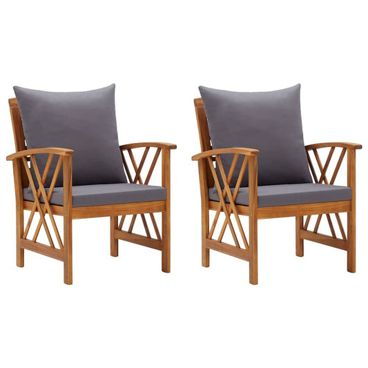 Garden Chair Set of 2 Dark grey cushions Solid acacia wood Medium