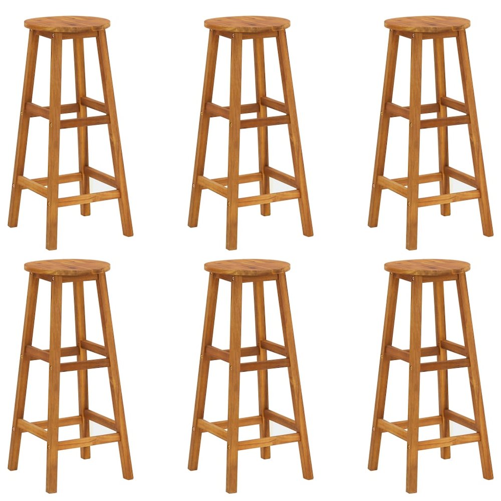 Bar Stool Set of 6 Solid acacia wood Standard Footrest
