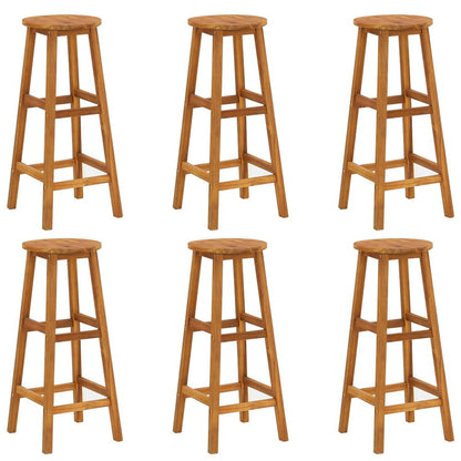 Bar Stool Set of 6 Solid acacia wood Standard Footrest