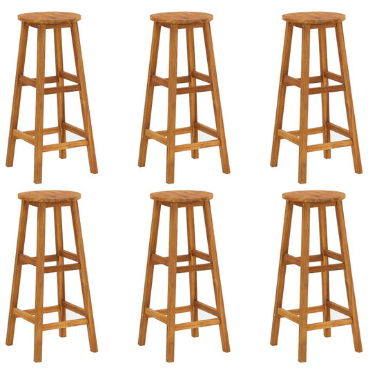 Bar Stool Set of 6 Solid acacia wood Standard Footrest