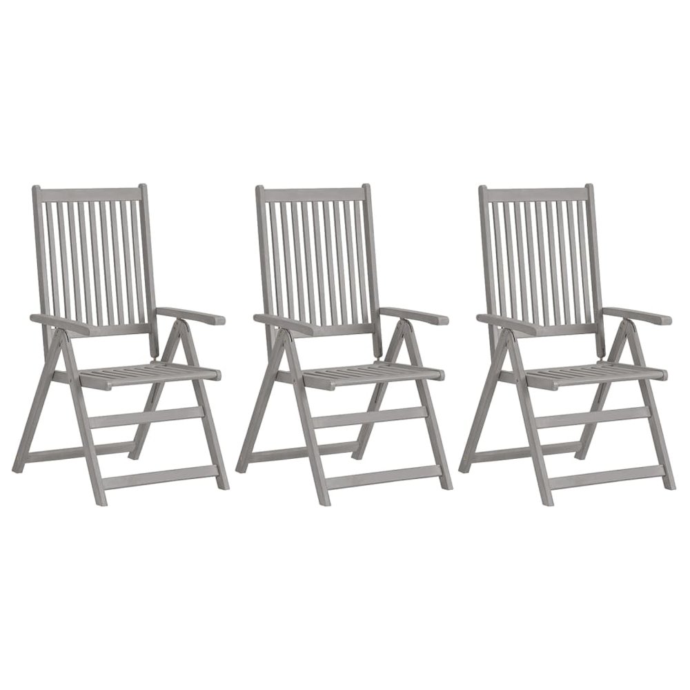 Garden Chair Set of 3 Grey Solid acacia wood 3 pieces Foldable