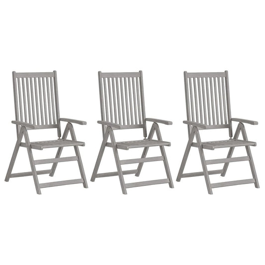 Garden Chair Set of 3 Grey Solid acacia wood 3 pieces Foldable