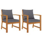 Garden Chair Set of 2 Dark Grey Cushions, Natural Wood