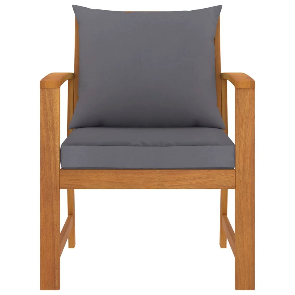 Garden Chair Set of 2 Dark Grey Cushions, Natural Wood