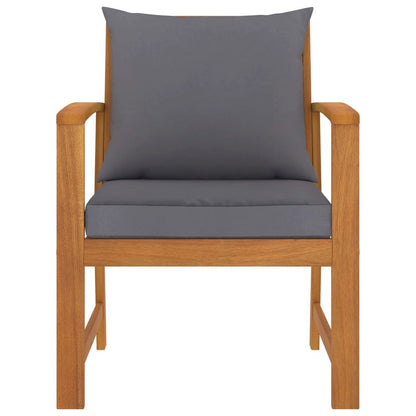 Garden Chair Set of 2 Dark Grey Cushions, Natural Wood