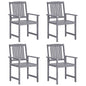 Garden Chair Set of 4 Grey Solid Acacia wood Standard Durable