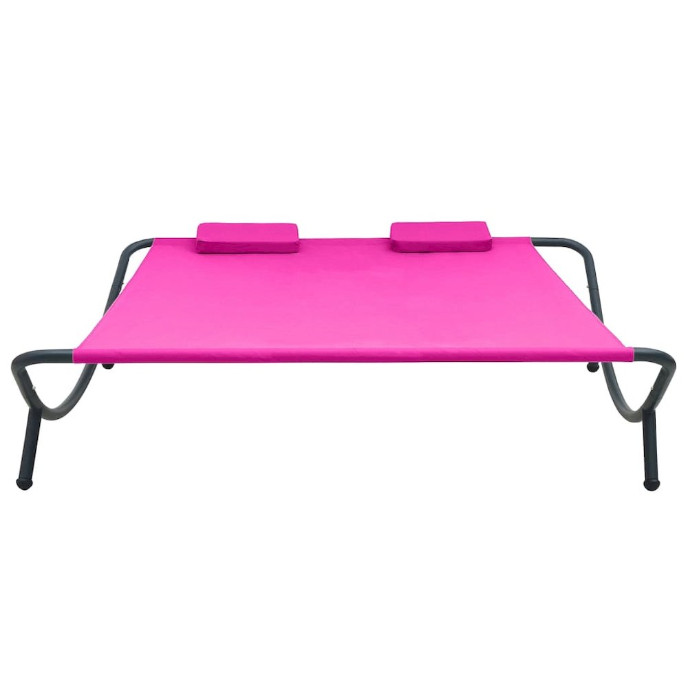 Lounge Bed Pink Oxford fabric, Powder-Coated Steel Double