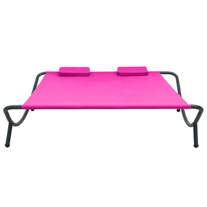 Lounge Bed Pink Oxford fabric, Powder-Coated Steel Double