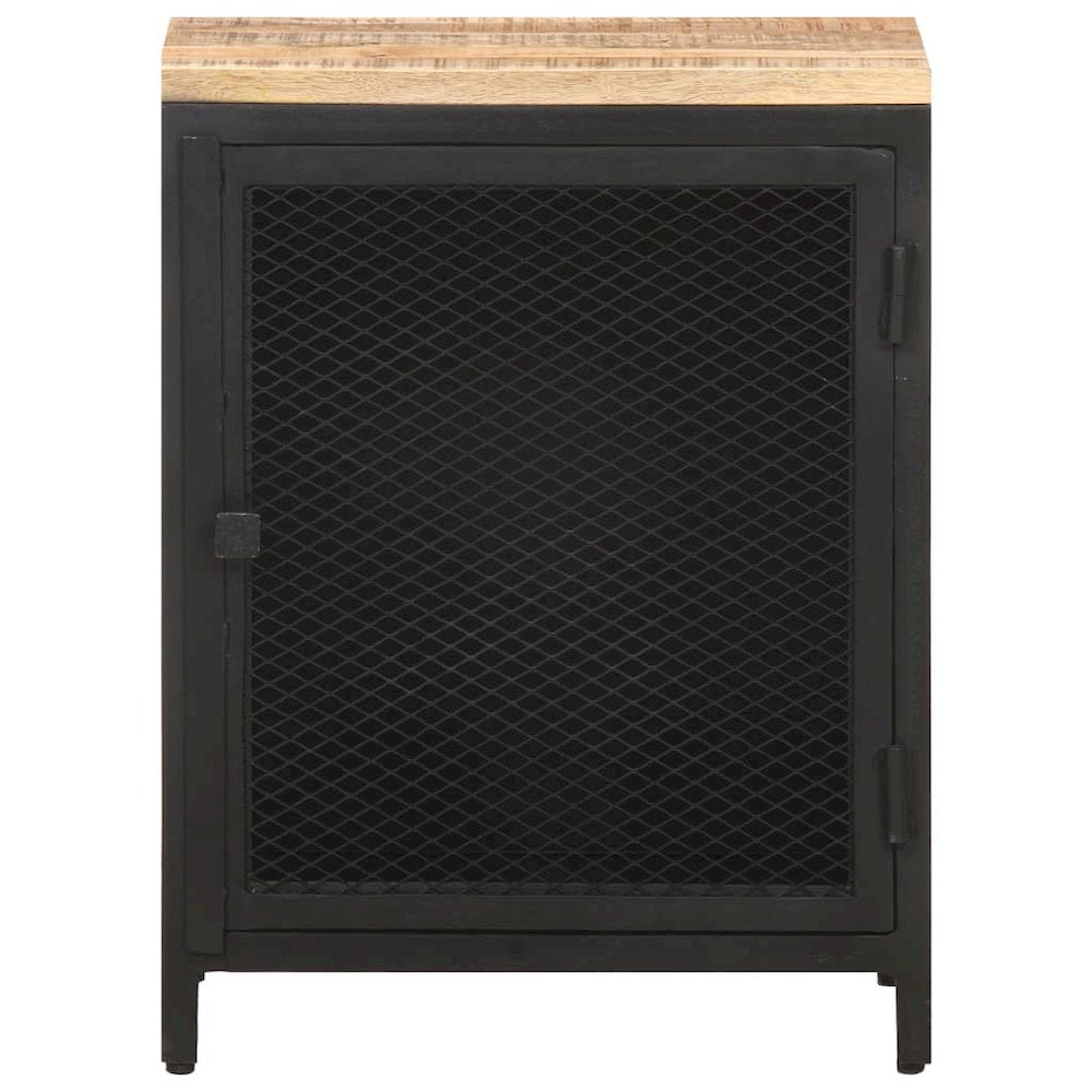 Bedside Cabinet Black Solid rough mango wood, powder-coated iron