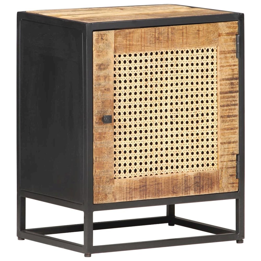 Bedside Cabinet Rough Mango Wood, Natural Cane