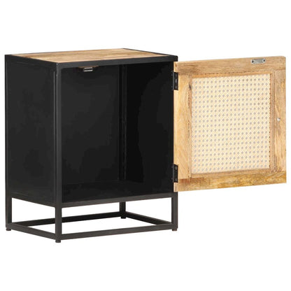 Bedside Cabinet Rough Mango Wood, Natural Cane
