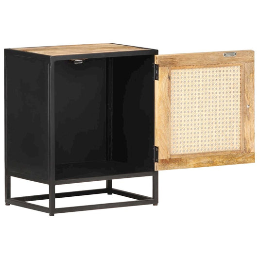 Bedside Cabinet Rough Mango Wood, Natural Cane