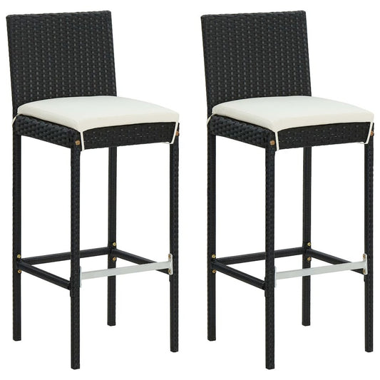 vidaXL Garden Bar Stools with Cushions 2 pcs Black Poly Rattan, 313435