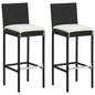 vidaXL Garden Bar Stools with Cushions 2 pcs Black Poly Rattan, 313435