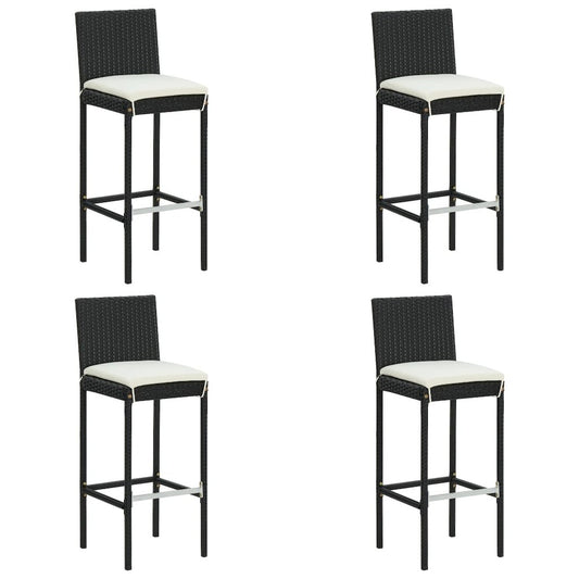 vidaXL Garden Bar Stools with Cushions 4 pcs Black Poly Rattan, 313437