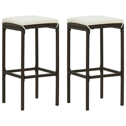 vidaXL Bar Stools with Cushions 2 pcs Brown Poly Rattan 3439