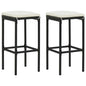 vidaXL Bar Stools with Cushions 2 pcs Black Poly Rattan 3440