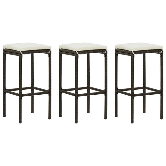 vidaXL Bar Stools with Cushions 3 pcs Brown Poly Rattan, 313442