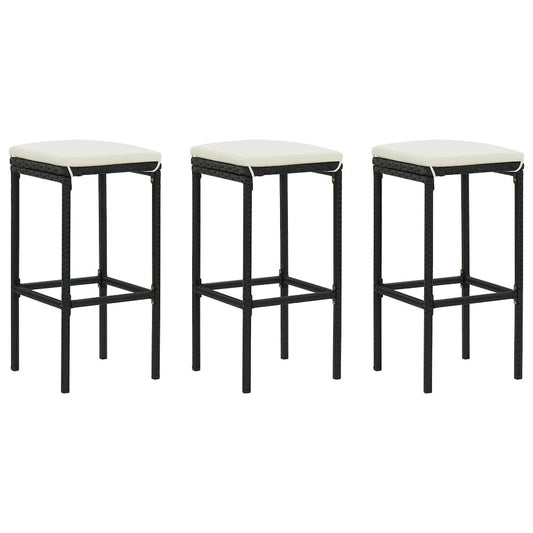 Bar Stool Set of 3 Black, Cream White