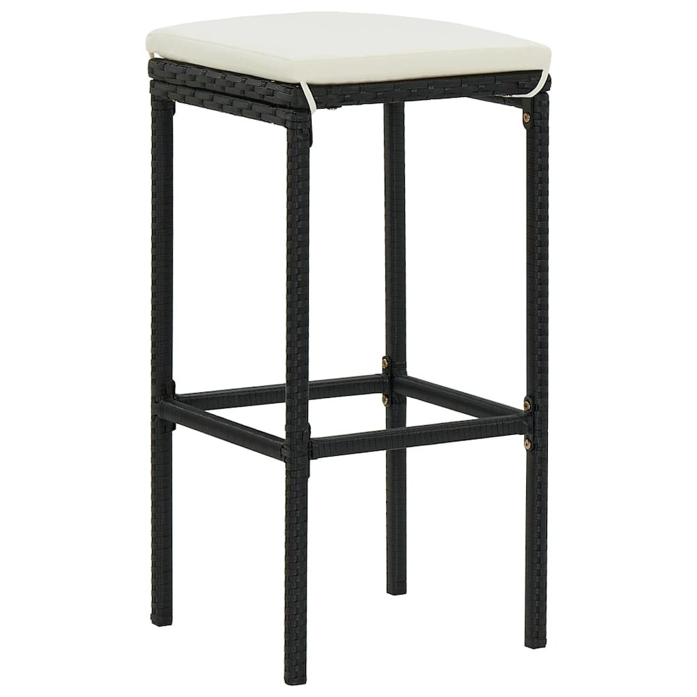 Bar Stool Set of 3 Black, Cream White