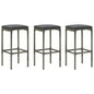 Bar Stool Set of 3 Grey Poly Rattan Standard Footrest