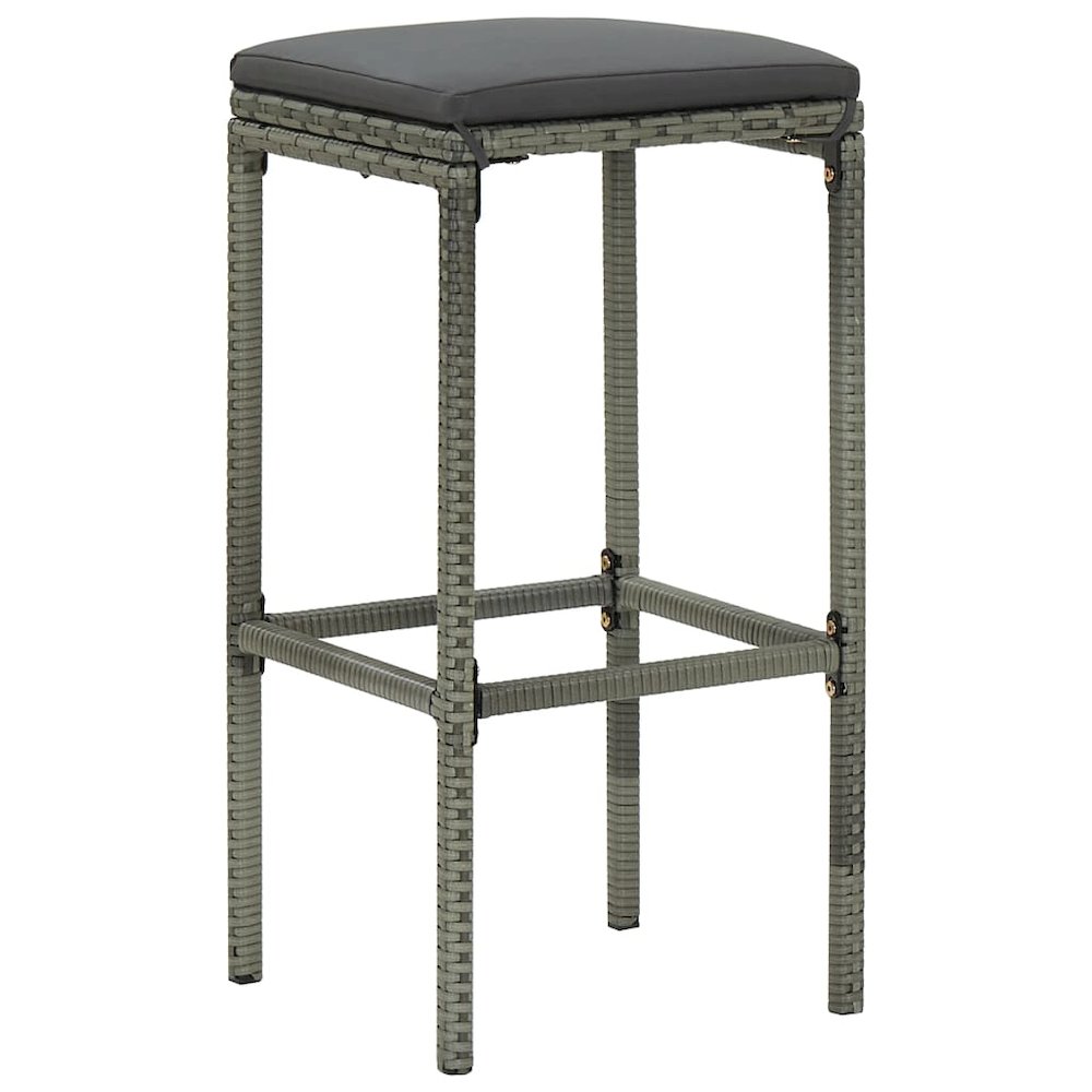 Bar Stool Set of 3 Grey Poly Rattan Standard Footrest