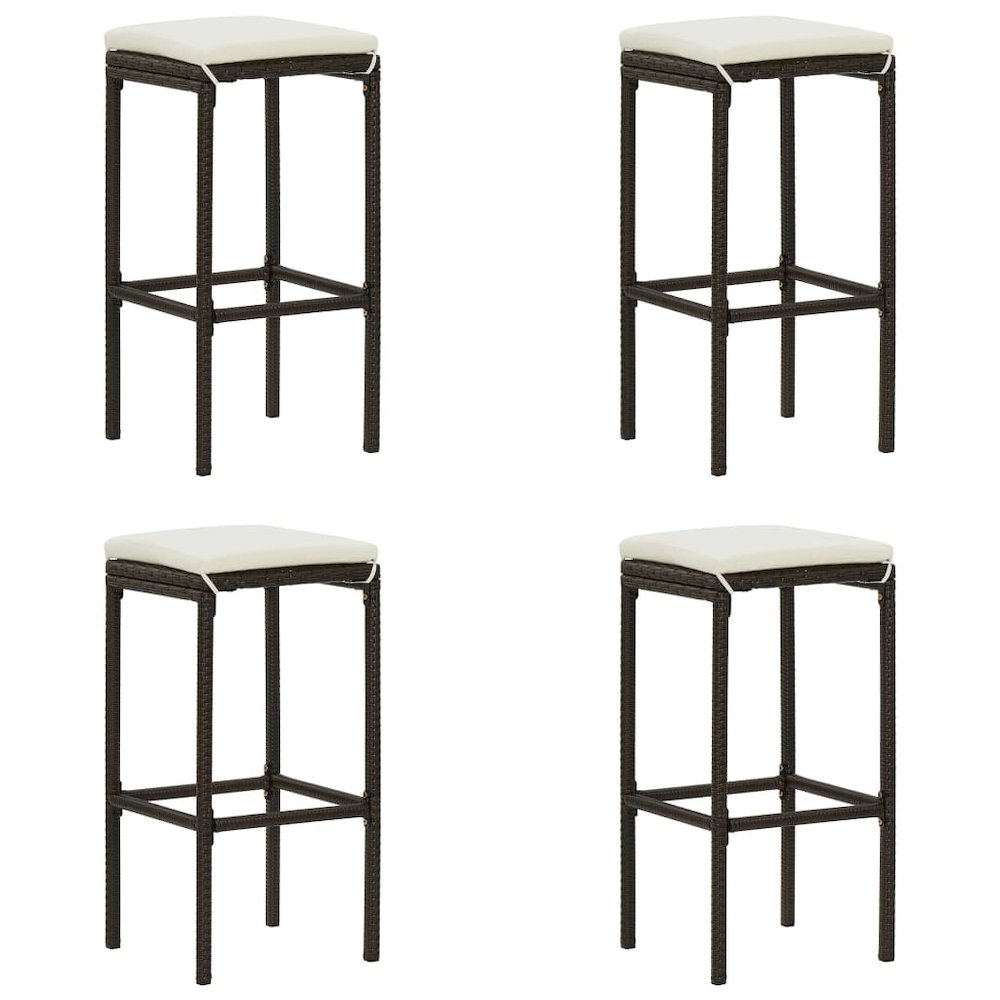 Bar Stool Set of 4 Brown with cream white cushion