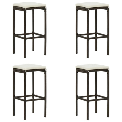 Bar Stool Set of 4 Brown with cream white cushion