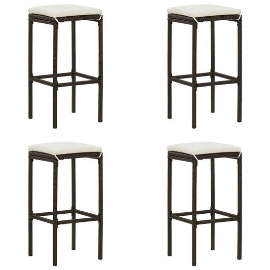 Bar Stool Set of 4 Brown with cream white cushion