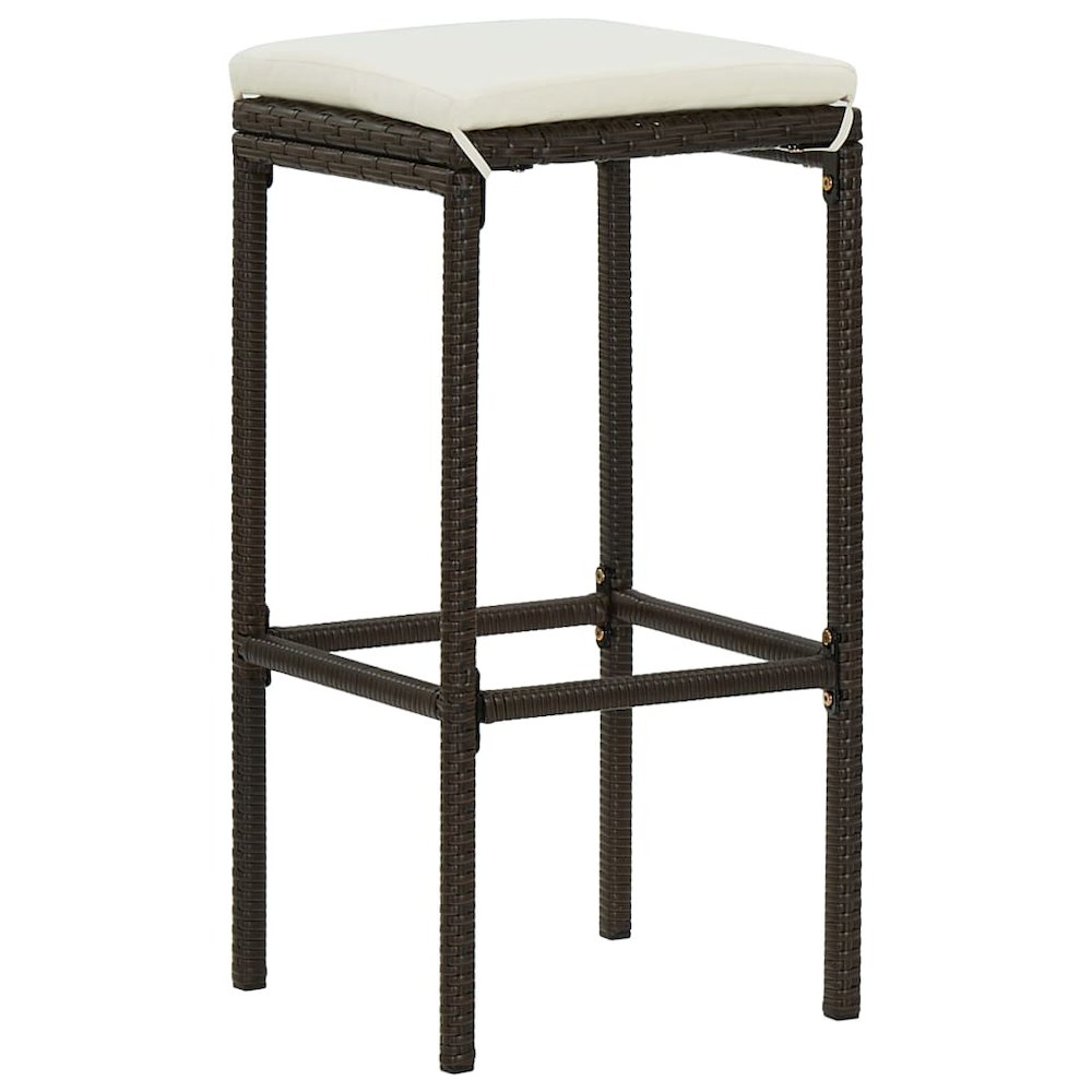 Bar Stool Set of 4 Brown with cream white cushion