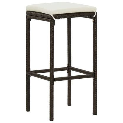 Bar Stool Set of 4 Brown with cream white cushion