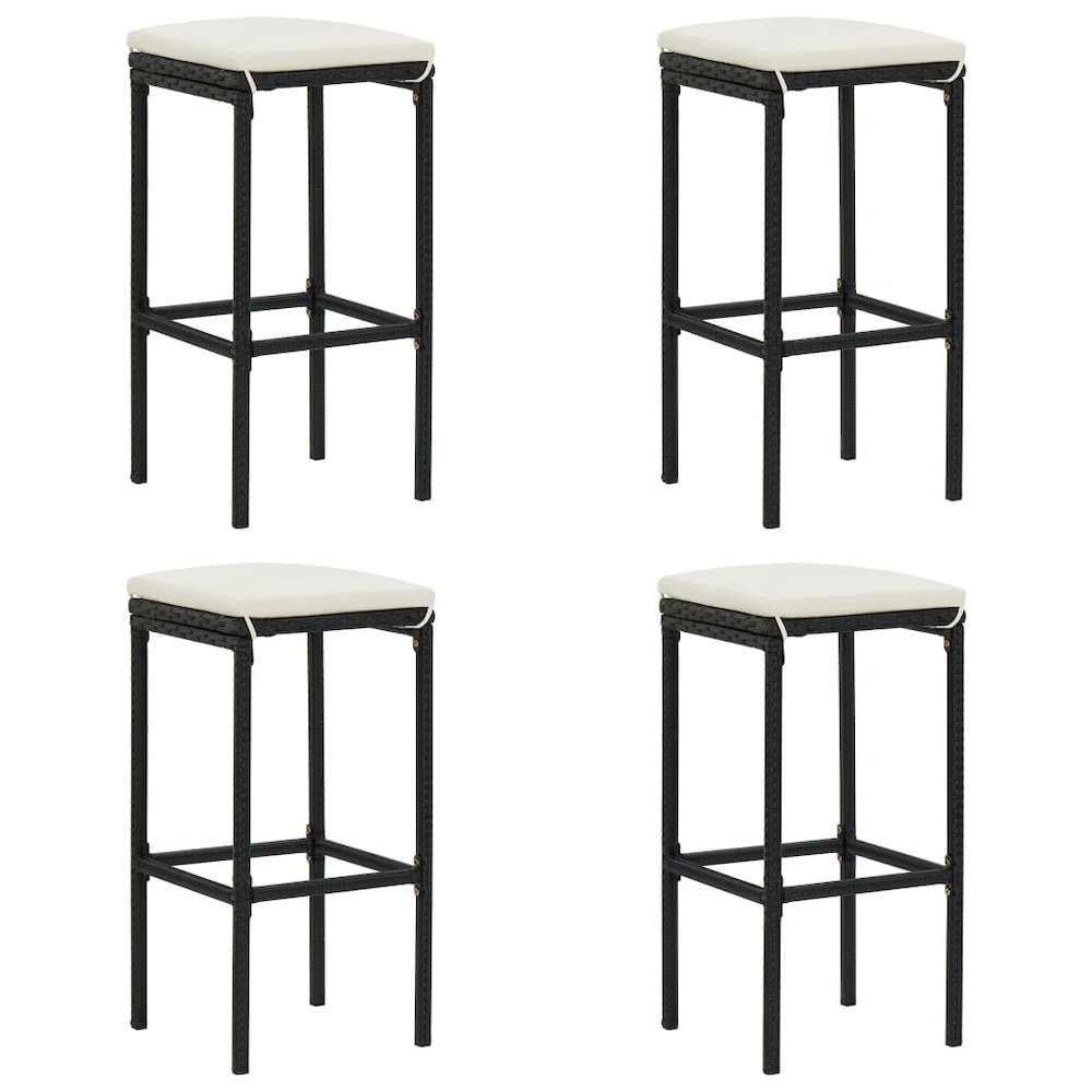 Bar Stool Set of 4 Black, Cream White