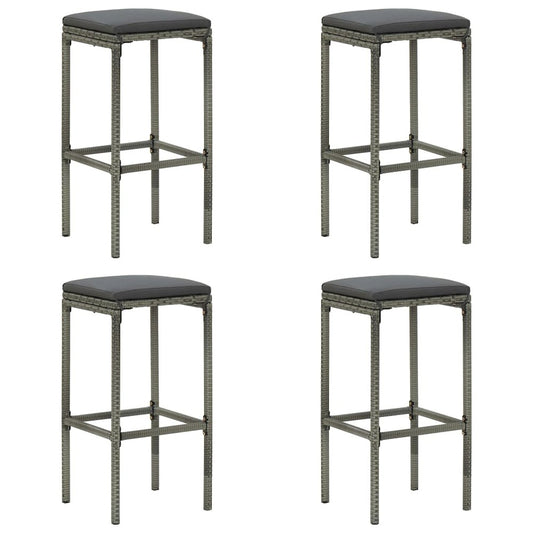 Bar Stool Set of 4 Grey PE Rattan Standard Footrest