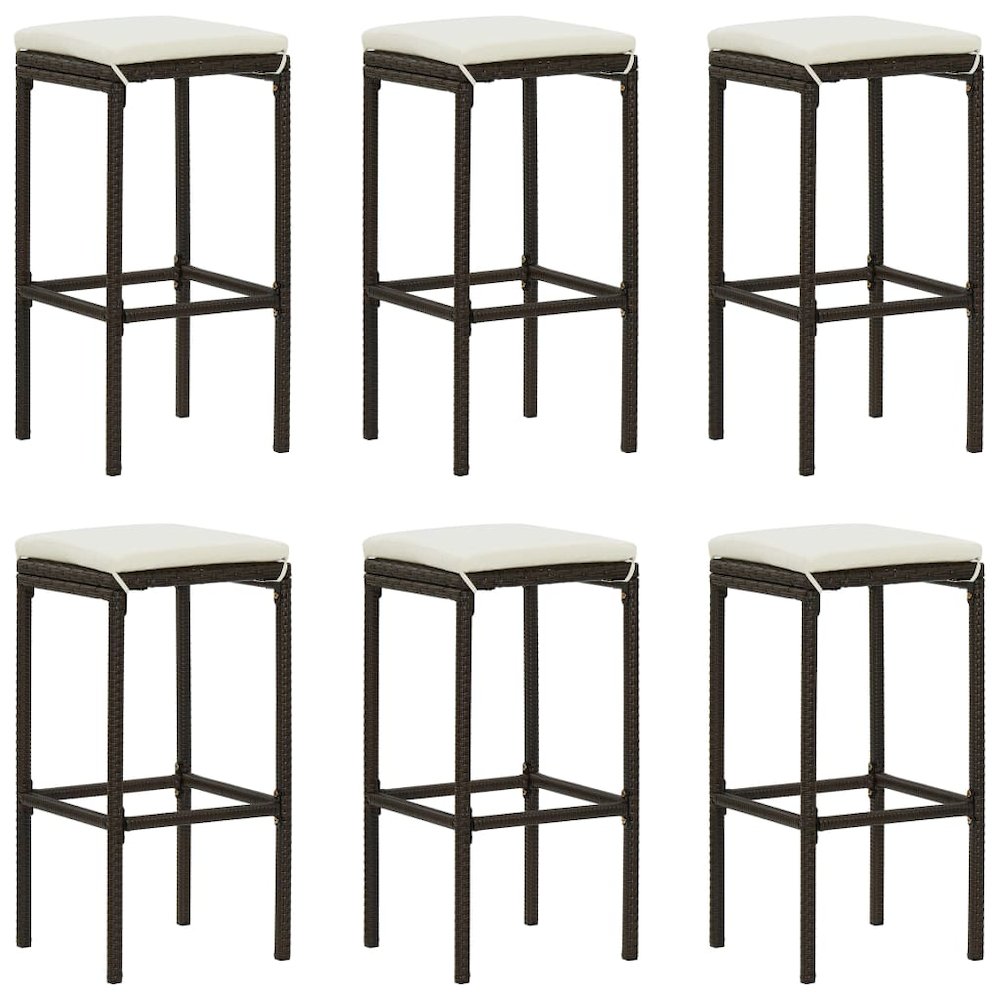 Bar Stool Set of 6 Brown PE rattan Standard Footrest