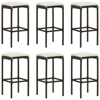 Bar Stool Set of 6 Brown PE rattan Standard Footrest