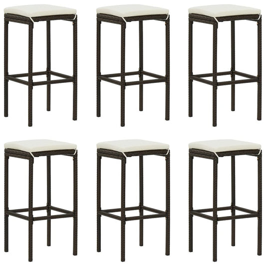 Bar Stool Set of 6 Brown PE rattan Standard Footrest