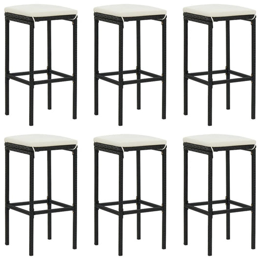Bar Stool Set of 6 Black frame with cream white cushion PE rattan