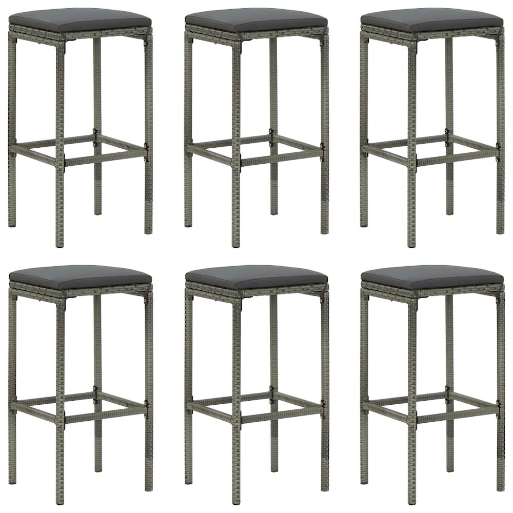 Bar Stool Set of 6 Grey PE rattan, steel, polyester Medium