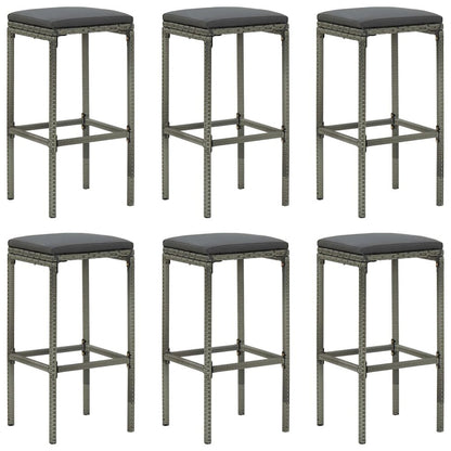 Bar Stool Set of 6 Grey PE rattan, steel, polyester Medium