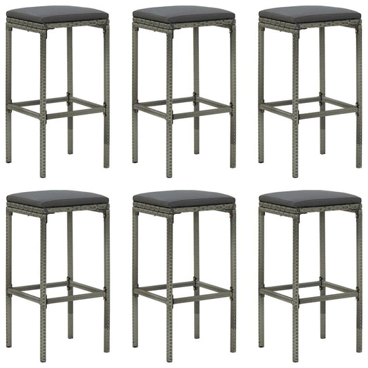 Bar Stool Set of 6 Grey PE rattan, steel, polyester Medium