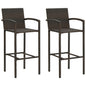 Bar Stool Set of 2 Brown PE rattan, powder-coated steel Large