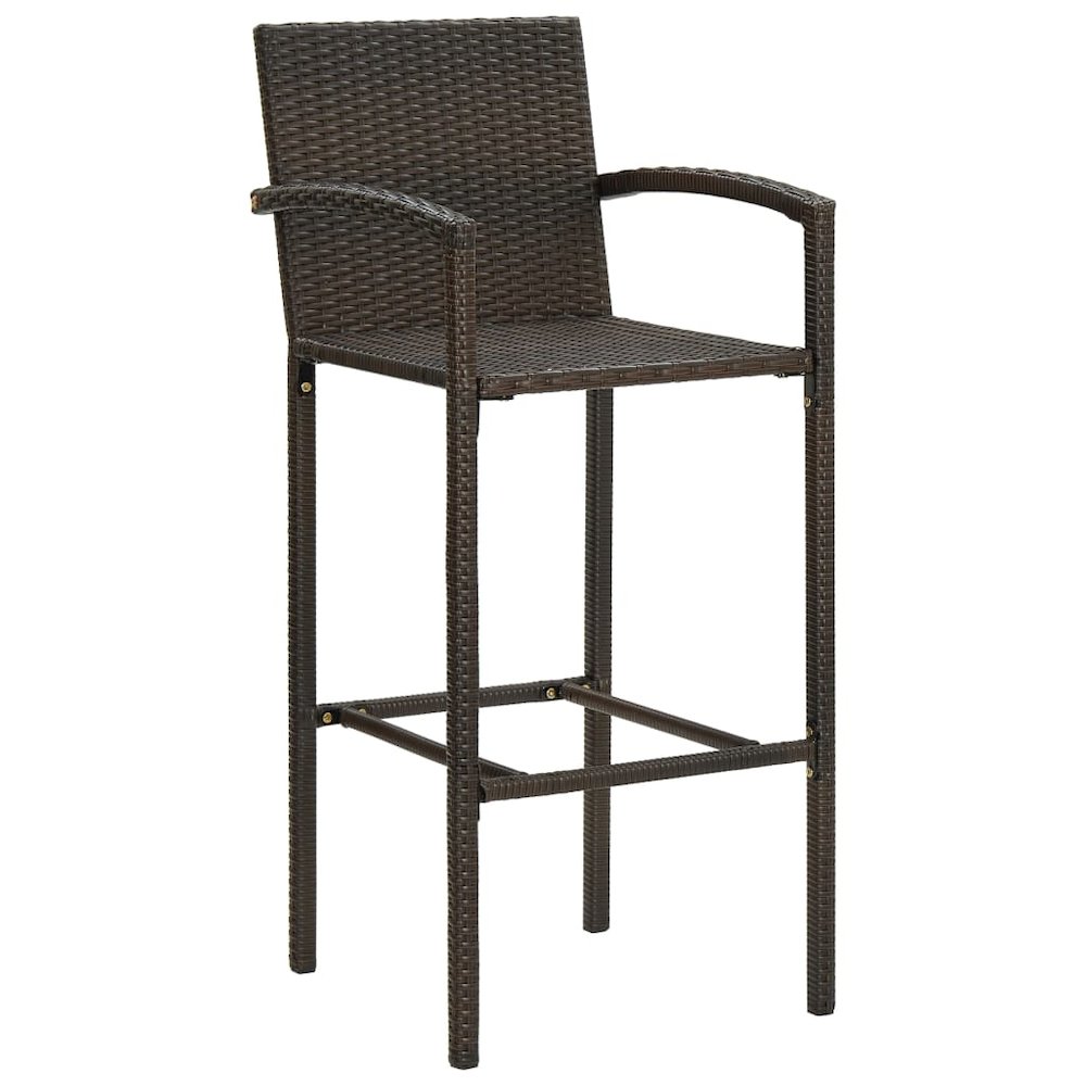 Bar Stool Set of 2 Brown PE rattan, powder-coated steel Large