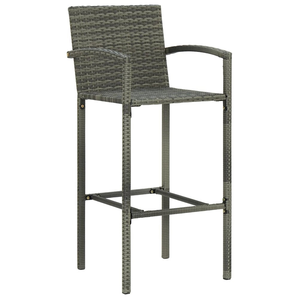 Bar Stool Set of 2 Grey PE rattan, powder-coated steel