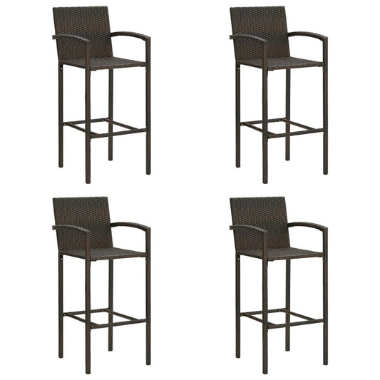 Bar Stool Set of 4 Brown PE rattan, powder-coated steel Medium