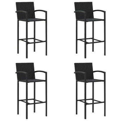 Bar Stool Set of 4 Black PE Rattan, Powder-Coated Steel Standard