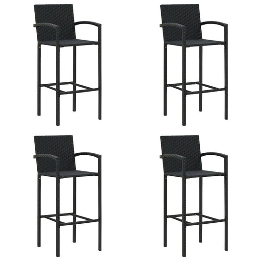 Bar Stool Set of 4 Black PE Rattan, Powder-Coated Steel Standard